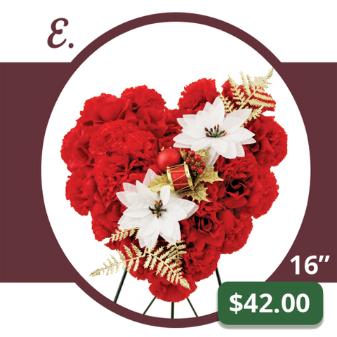 E - Large Christmas Heart with White Poinsettias and Gold Accents