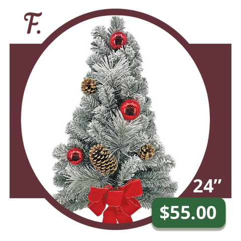 F - Snow-Frosted Holiday Memorial Tree with Red Bow