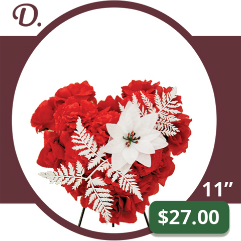 D - Medium Christmas Heart with White Poinsettias