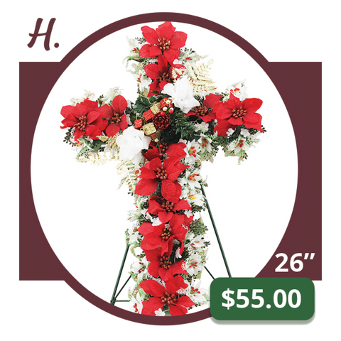 H – Christmas Cross with Poinsettias and White Accents